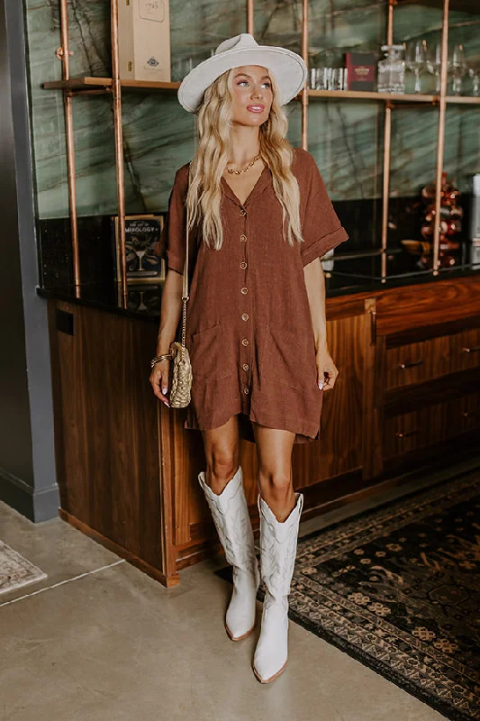 Biggest Sale of the Season!St. Lucia Bound Linen-Blend Mini Dress in Chocolate