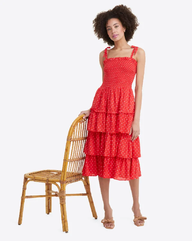 Your Best Deals Are Here!Taylor Tiered Dress in Red Polka Dot