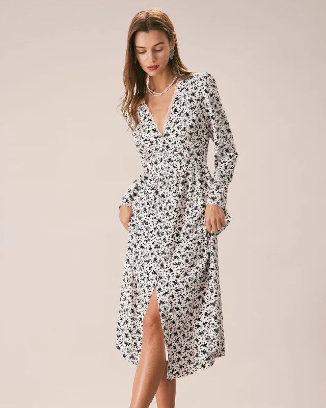 Huge Savings – Act Now!The Black Deep V Neck Floral Lace Midi Dress