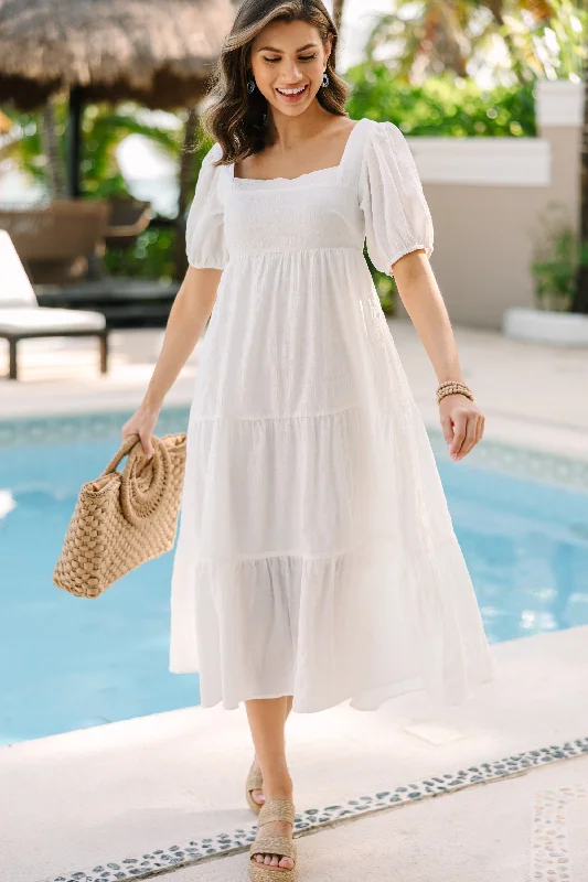 Save Like Never Before!Think About It White Midi Dress