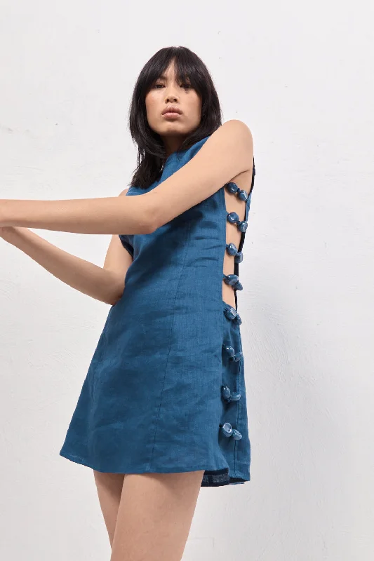 One Day Only – Huge Savings!Tia Linen Mini Dress Navy