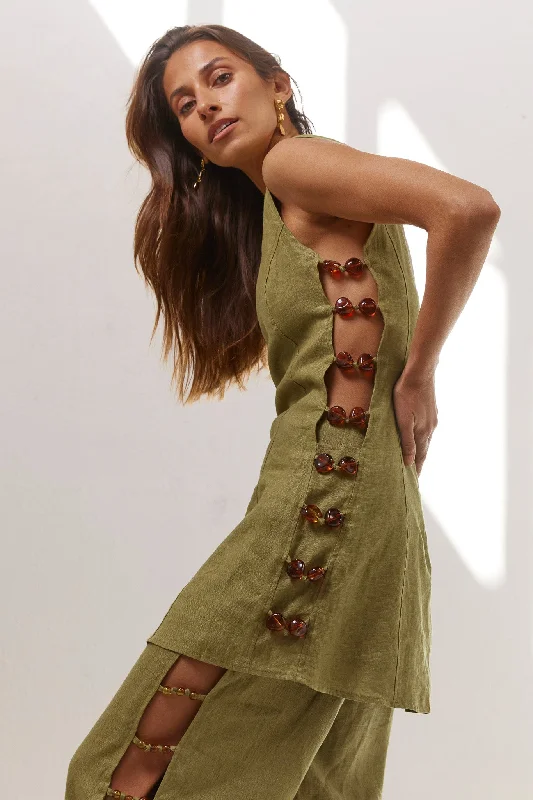 Amazing Prices You Can’t Resist!Tia Linen Mini Dress Olive