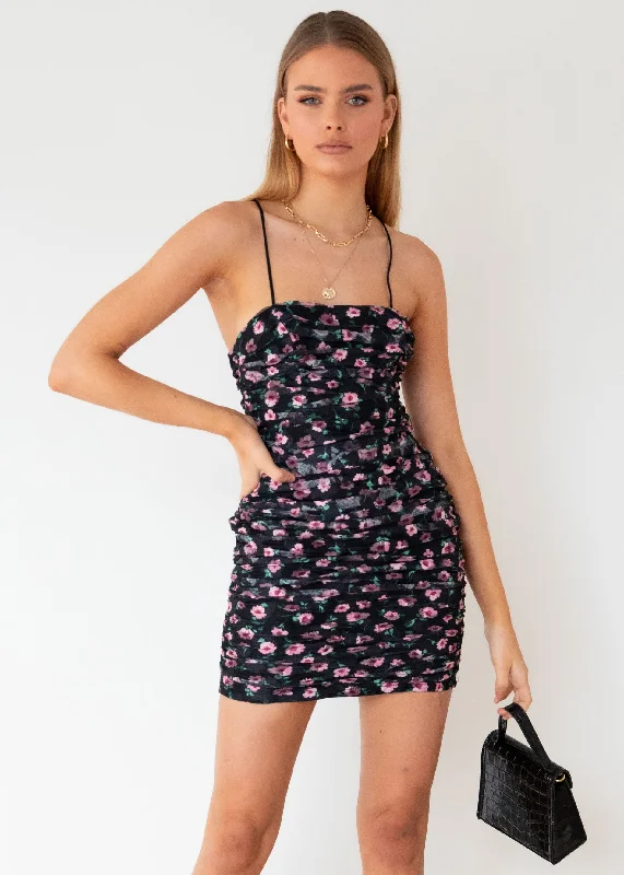 Hot Deals You Can’t Resist!Tounge Tied Dress - Black Floral