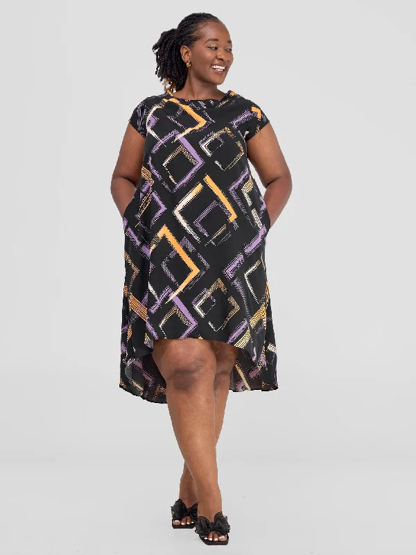 Your Discount is Waiting!Jema High Low Tent Dress - Black / Purple Print