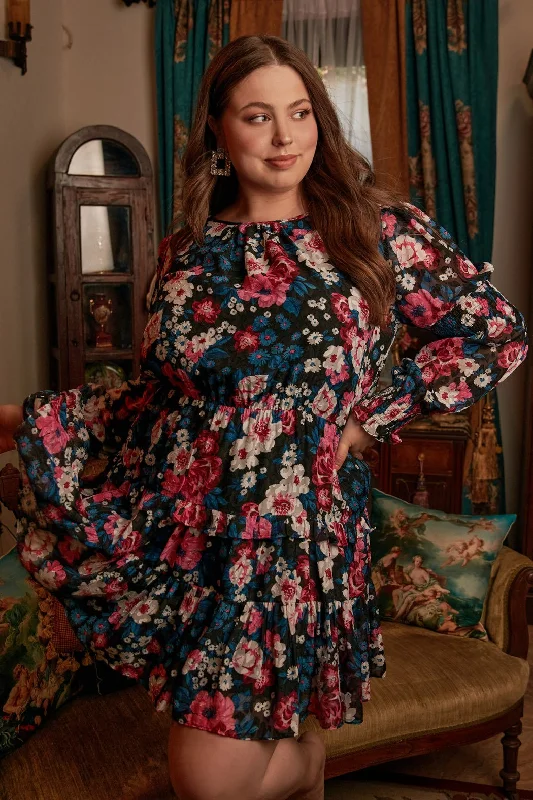 Buy More, Pay Less!Wild Floral Bubble Sleeve Ruffle Mini Dress Curve