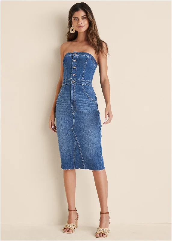 Save More Than Ever!Denim Strapless Dress - Medium Wash