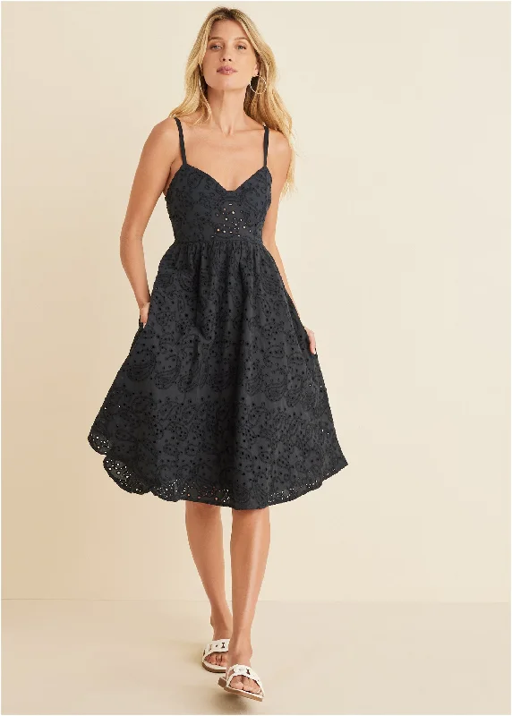 More Discounts, More Joy!Paisley Eyelet Dress - Black