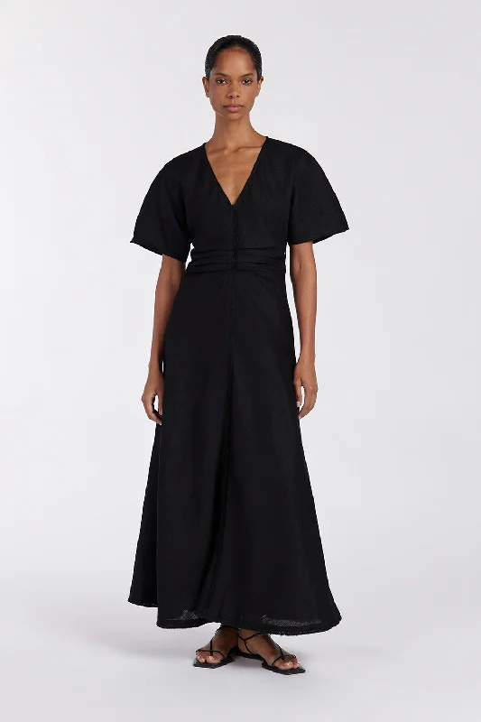 Shop More, Spend Less!ZAHARA BLACK  FRINGING MIDI DRESS