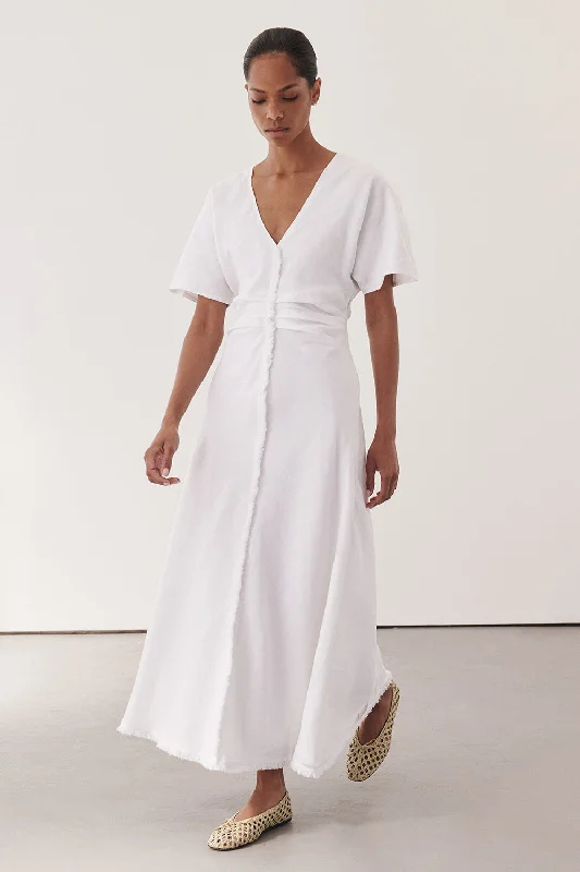 Save More with Every Purchase!ZAHARA WHITE FRINGING MIDI DRESS