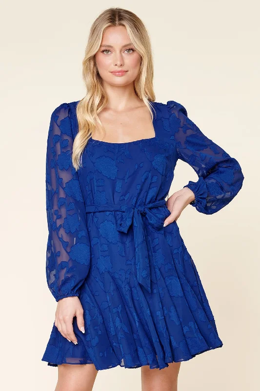 Stock Up and Save!Zola Floral Burnout Square Neck Godet Dress